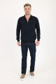 Brown Melange Polo Neck Quarter-Zip Wool Knit Sweater