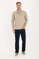 Brown Melange Polo Neck Quarter-Zip Wool Knit Sweater