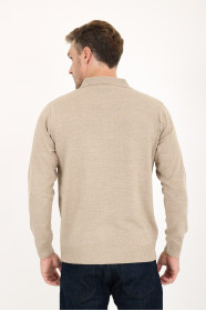 Light Brown Polo Neck Quarter-Zip Wool Knit Sweater