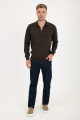 Brown Melange Polo Neck Quarter-Zip Wool Knit Sweater