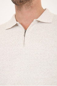 Light Beige Polo Neck Quarter-Zip Wool Knit Sweater