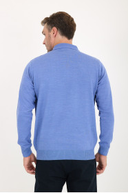 Cornflower Blue Polo Neck Quarter-Zip Wool Knit Sweater