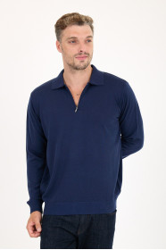 Parliament Blue Polo Neck Quarter-Zip Wool Knit Sweater