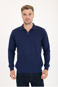 Parliament Blue Polo Neck Quarter-Zip Wool Knit Sweater