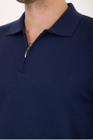 Parliament Blue Polo Neck Quarter-Zip Wool Knit Sweater