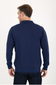 Parliament Blue Polo Neck Quarter-Zip Wool Knit Sweater
