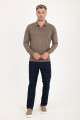 Brown Melange Polo Neck Quarter-Zip Wool Knit Sweater