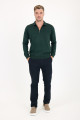 Brown Melange Polo Neck Quarter-Zip Wool Knit Sweater
