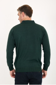 Dark Green Polo Neck Quarter-Zip Wool Knit Sweater