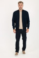 Anthracite Stand Collar Herringbone Zip Wool Knit Jacket