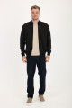 Anthracite Stand Collar Herringbone Zip Wool Knit Jacket