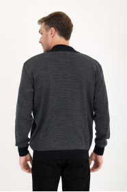 Navy 2 Stand Collar Herringbone Zip Wool Knit Jacket