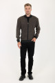 Anthracite Stand Collar Herringbone Zip Wool Knit Jacket