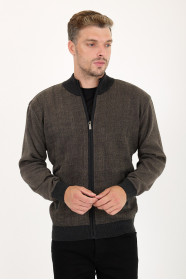 Anthracite Stand Collar Herringbone Zip Wool Knit Jacket