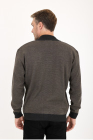 Anthracite Stand Collar Herringbone Zip Wool Knit Jacket