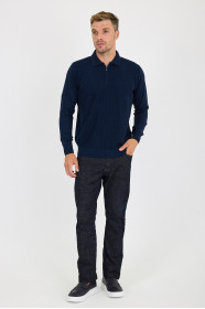 Air Force Melange Polo Neck Quarter-Zip Waffle Wool Knit Sweater