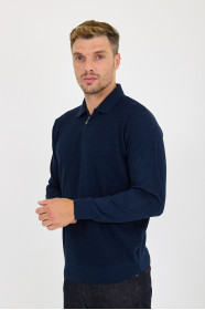 Air Force Melange Polo Neck Quarter-Zip Waffle Wool Knit Sweater