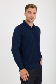 Air Force Melange Polo Neck Quarter-Zip Waffle Wool Knit Sweater