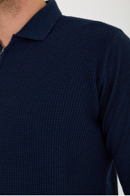 Air Force Melange Polo Neck Quarter-Zip Waffle Wool Knit Sweater