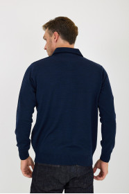 Air Force Melange Polo Neck Quarter-Zip Waffle Wool Knit Sweater