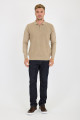 Brown Melange Polo Neck Quarter-Zip Waffle Wool Knit Sweater