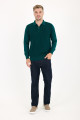 Brown Melange Polo Neck Quarter-Zip Waffle Wool Knit Sweater