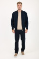 Brown Melange Bomber Collar Waffle Zip Wool Knit Jacket