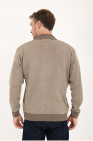 Light Brown Bomber Collar Waffle Zip Wool Knit Jacket