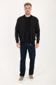 Brown Melange Bomber Collar Waffle Zip Wool Knit Jacket