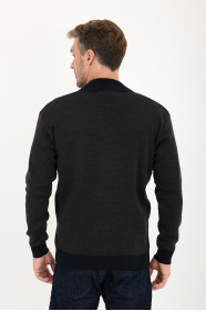Brown Melange Bomber Collar Waffle Zip Wool Knit Jacket