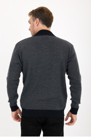 Dark Grey Bomber Collar Waffle Zip Wool Knit Jacket