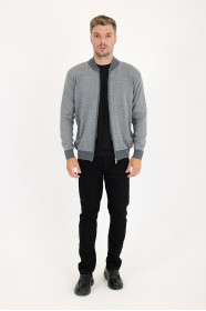 Dark Grey / Mid Grey Bomber Collar Waffle Zip Wool Knit Jacket