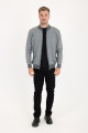 Brown Melange Bomber Collar Waffle Zip Wool Knit Jacket