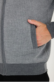 Dark Grey / Mid Grey Bomber Collar Waffle Zip Wool Knit Jacket