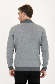 Dark Grey / Mid Grey Bomber Collar Waffle Zip Wool Knit Jacket