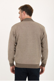 Light Brown Bomber Collar Herringbone Zip Wool Knit Jacket