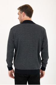 Navy 2 Bomber Collar Herringbone Zip Wool Knit Jacket