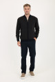 Anthracite Bomber Collar Herringbone Zip Wool Knit Jacket
