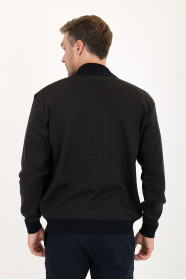 Navy / Brown Bomber Collar Herringbone Zip Wool Knit Jacket