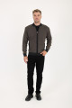 Anthracite Bomber Collar Herringbone Zip Wool Knit Jacket