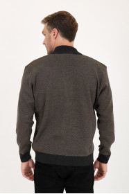 Anthracite Bomber Collar Herringbone Zip Wool Knit Jacket