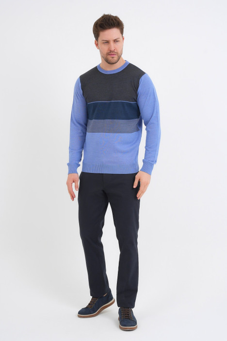 SKY BLUE CREW NECK WOOL KNIT SWEATER