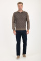 Brown Melange Polo Neck Diamond Jacquard Button Wool Knit Sweater