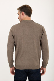 Light Brown Polo Neck Diamond Jacquard Button Wool Knit Sweater