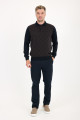 Brown Melange Polo Neck Diamond Jacquard Button Wool Knit Sweater