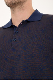 Parliament Blue Polo Neck Diamond Jacquard Button Wool Knit Sweater