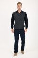 Brown Melange Polo Neck Diamond Jacquard Button Wool Knit Sweater