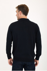 Dark Grey Polo Neck Diamond Jacquard Button Wool Knit Sweater