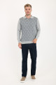 Brown Melange Polo Neck Diamond Jacquard Button Wool Knit Sweater