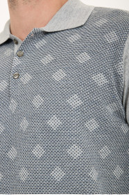 Mid Grey Polo Neck Diamond Jacquard Button Wool Knit Sweater